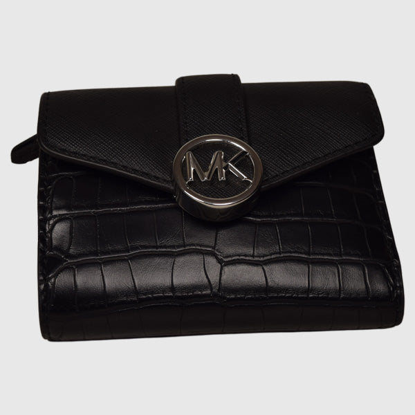 Ladies Carmen Flap Croc Wallet Black