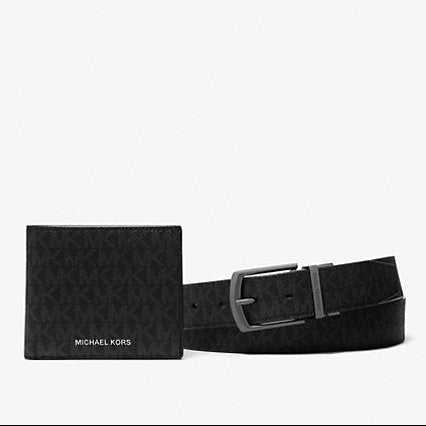 MK Signature Logo Billfold Wallet and Belt Gift Set