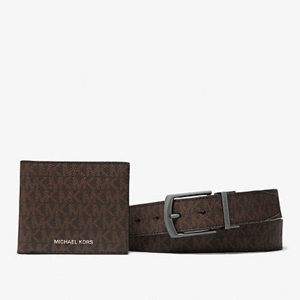 MK Signature Logo Billfold Wallet and Belt Gift Set