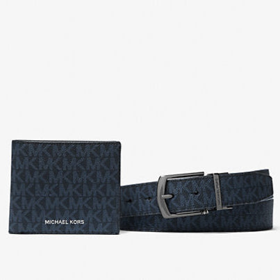 MK Signature Logo Billfold Wallet and Belt Gift Set