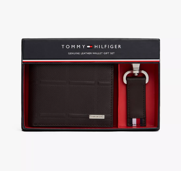 Tommy Hilfiger Men's Leather Wallet & Keychain gift Set