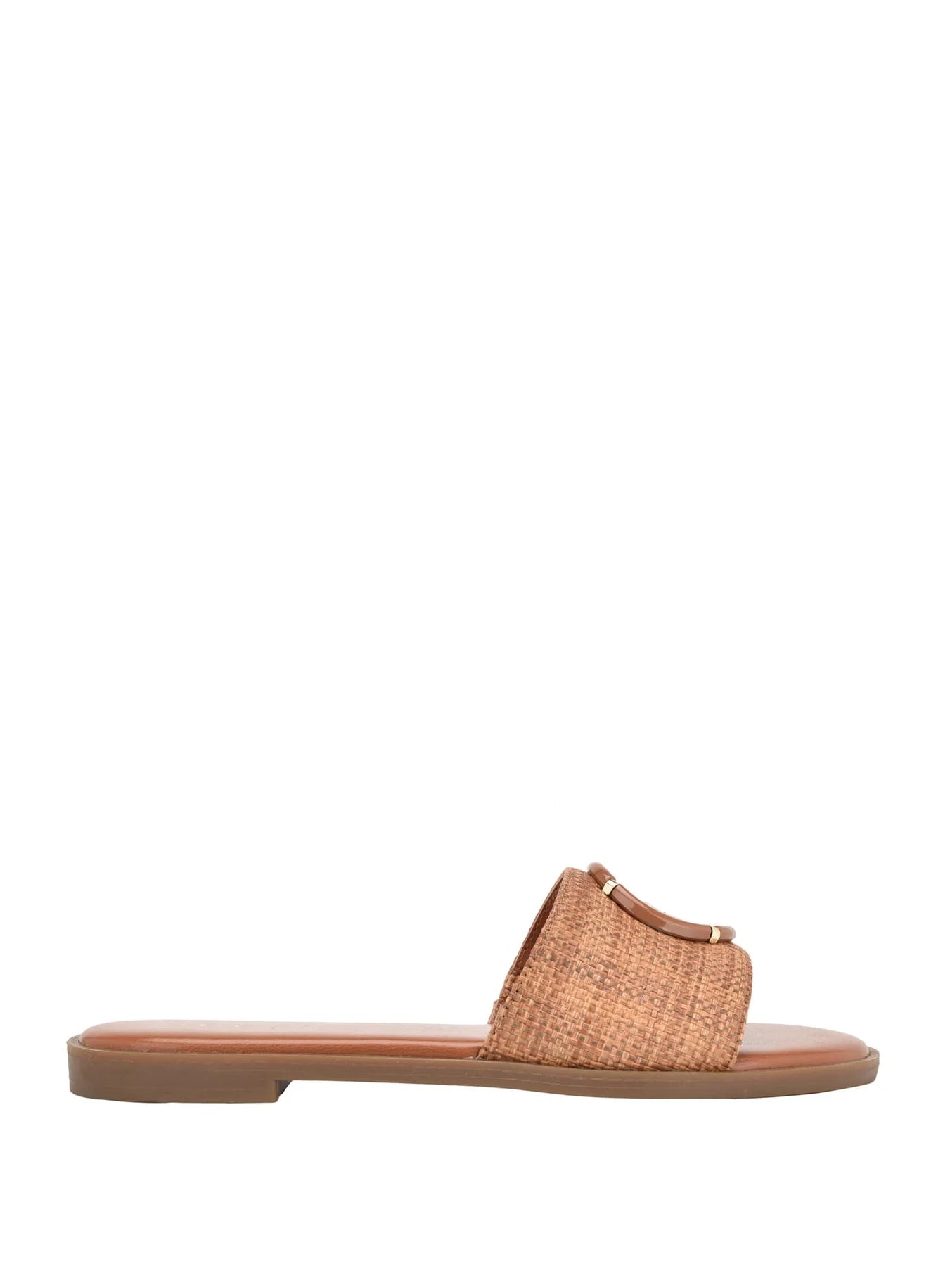 Women magnify woven beach slides