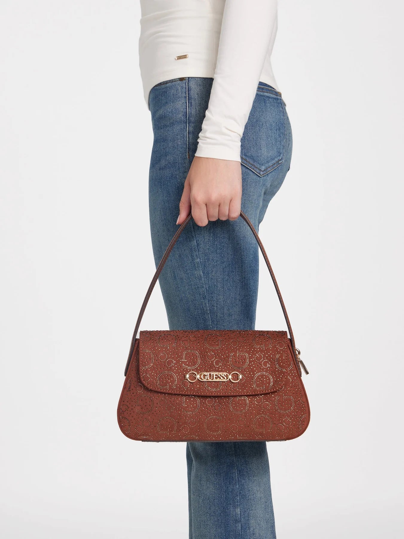 Avelina rhinestone logo shoulder bag