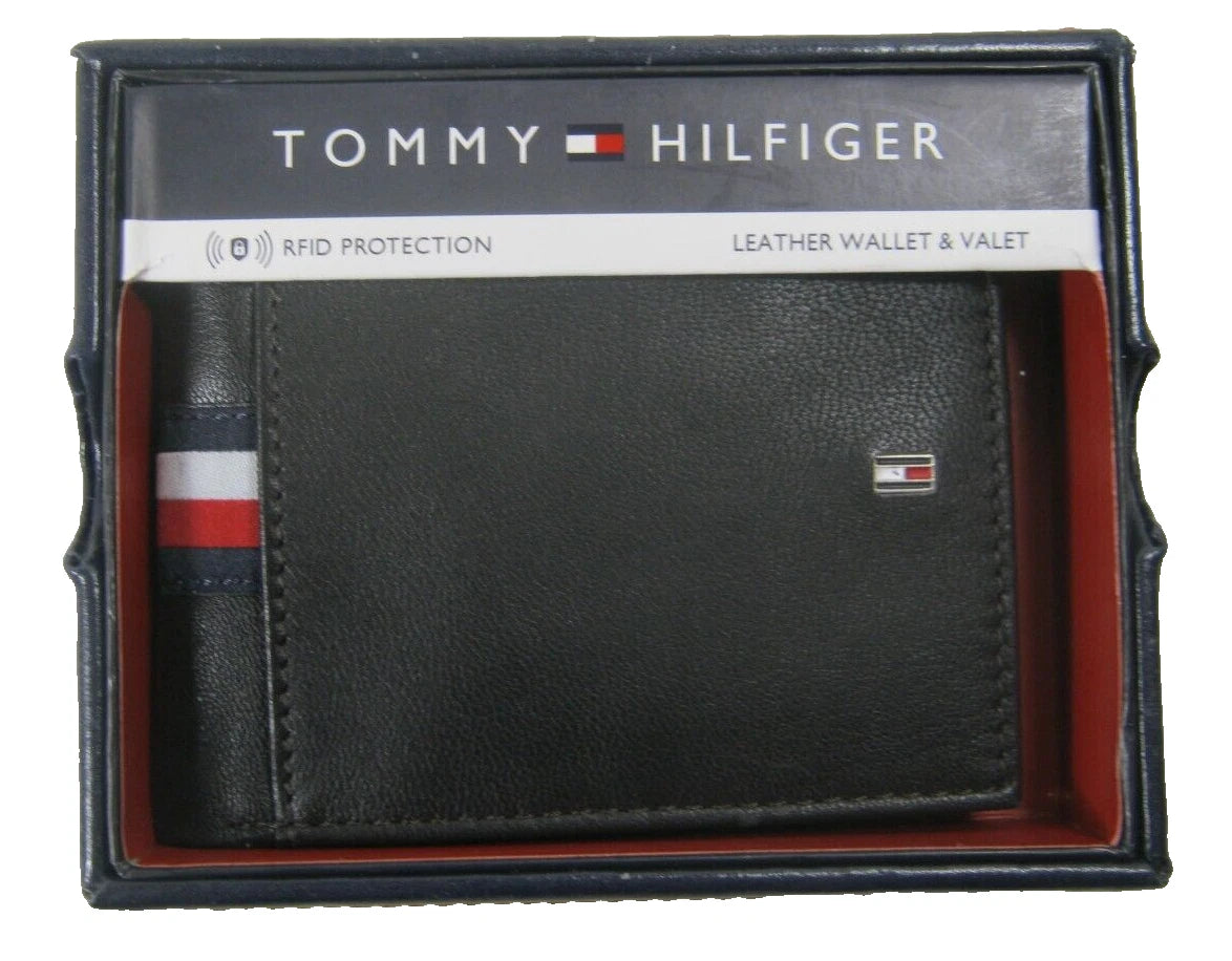 Tommy Hilfiger TH Men's Leather Wallet Bifold Dark Brown