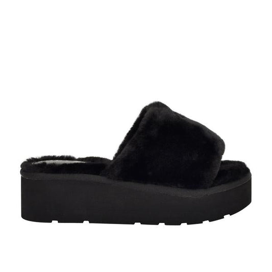 women's fur-trimmed flip-flops Slides
