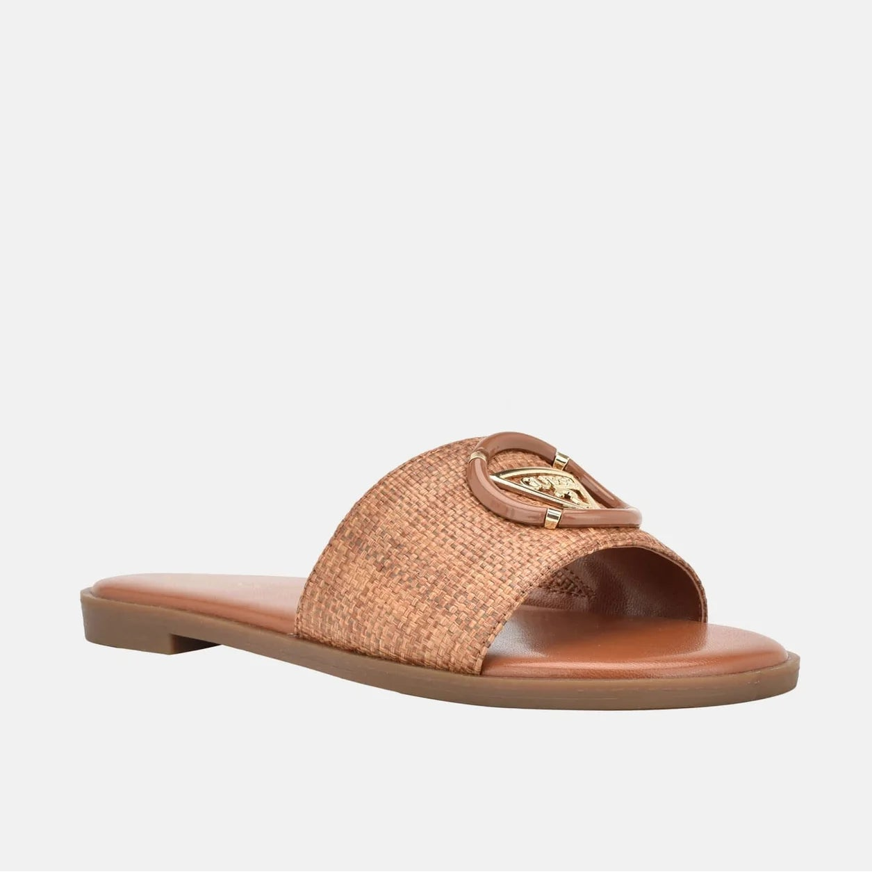 Women magnify woven beach slides