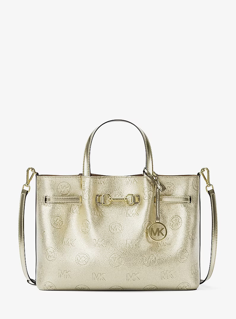 Carson Medium Metallic Logo Debossed Satchel Handbag