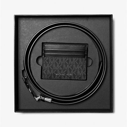 MK Signature Logo Card Holder and Belt Gift Set