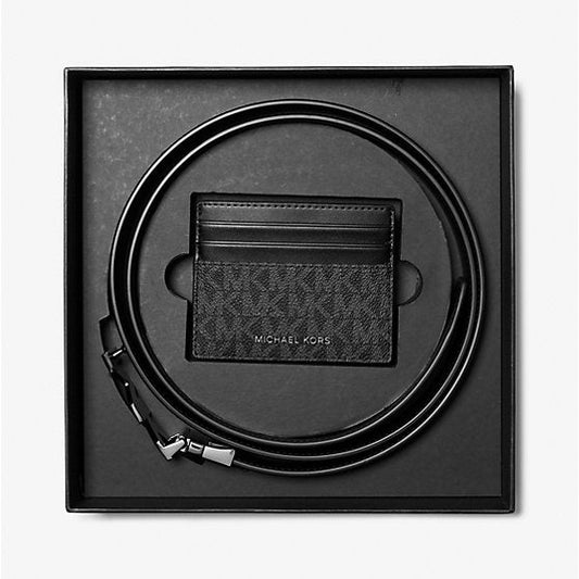 MK Signature Logo Card Holder and Belt Gift Set