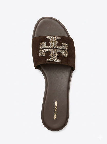 Everly Embellished Slide - Dark Cocoa