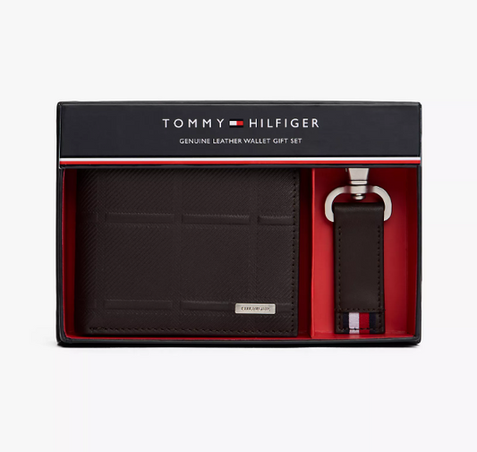 Tommy Hilfiger Men's Leather  Wallet & Keychain gift Set