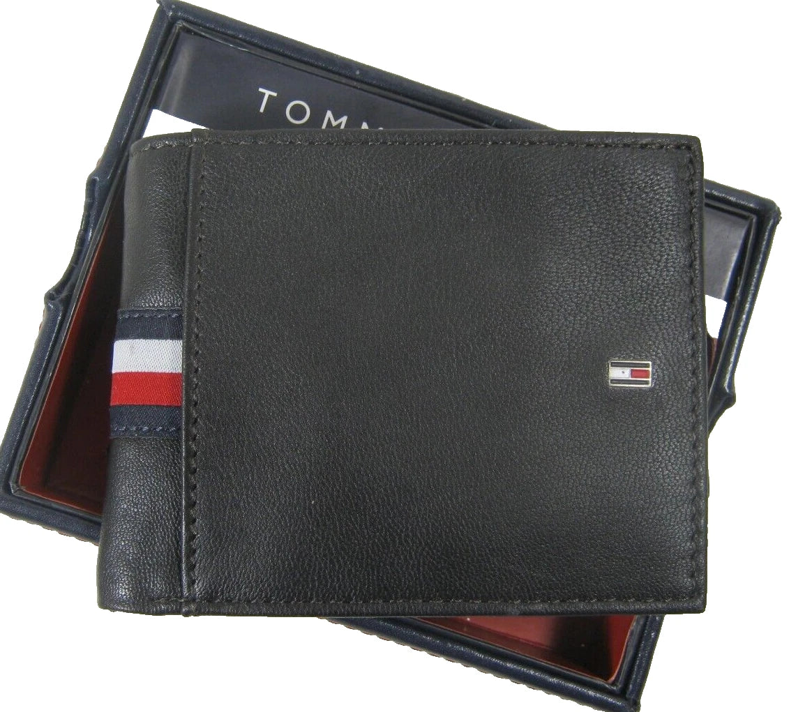 Tommy Hilfiger TH Men's Leather Wallet Bifold Dark Brown