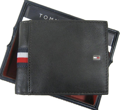 Tommy Hilfiger TH Men's Leather Wallet Bifold Dark Brown