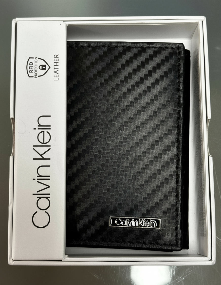 CK Black Leather Trifold Wallet